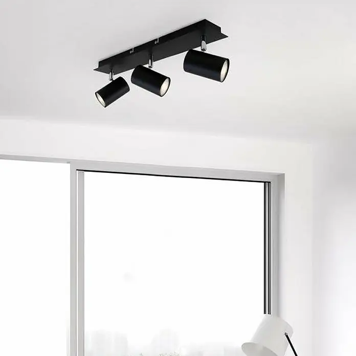 Briloner Regleta Run - 40 W, 3 ud., L x An x Al: 80 x 450 x 123 mm, Negro, GU10 - Moderna lámpara de techo negra con tres focos ajustables, que proyectan una luz brillante y enfocada. Ideal para áreas de estar y de trabajo.