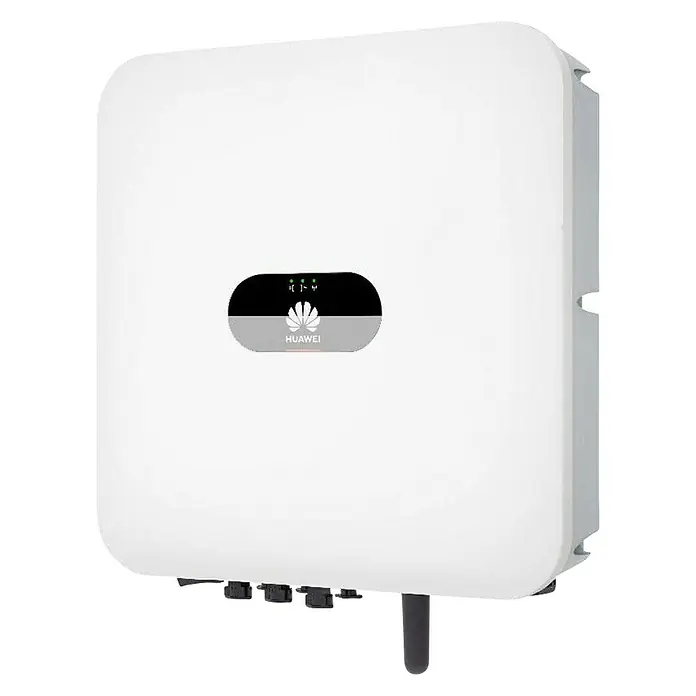 Huawei Inversor híbrido SUN2000L1 - 3 kW, L x An x Al: 15,6 x 36,5 x 36,5 cm - Imagen de un inversor Huawei. Es blanco y tiene un diseño elegante. El inversor convierte la energía solar en electricidad utilizable.