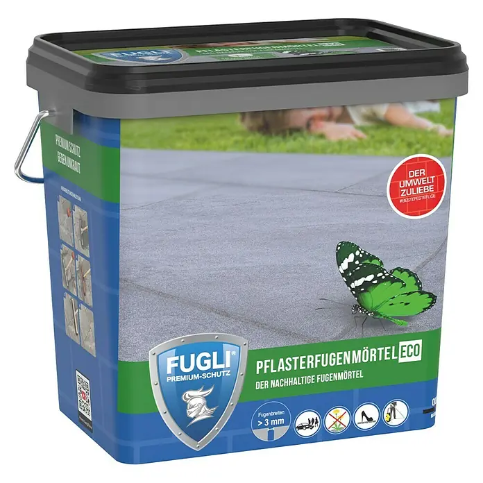 Pflasterfugenmörtel Eco - Anthrazit, 12,5 kg - Ein Eimer Fugli Premium-Schutz Pflasterfugenmörtel ECO, der nachhaltige Fugenmörtel für Fugenbreiten über 3 mm.