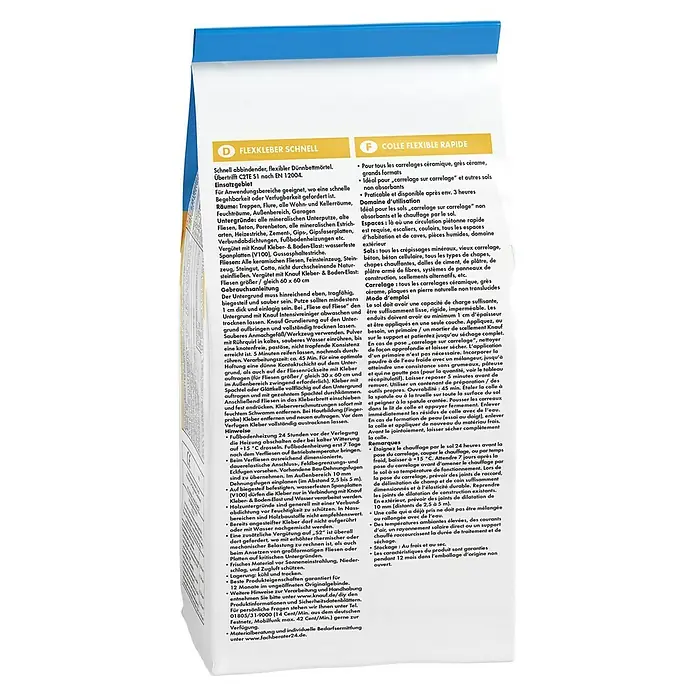 Knauf Flexkleber Schnell - 1 kg - Knauf Flexkleber schnell und Colle Flexible Rapide für keramische Fliesen, ideal für schnelle Begehbarkeit und Verfugbarkeit.