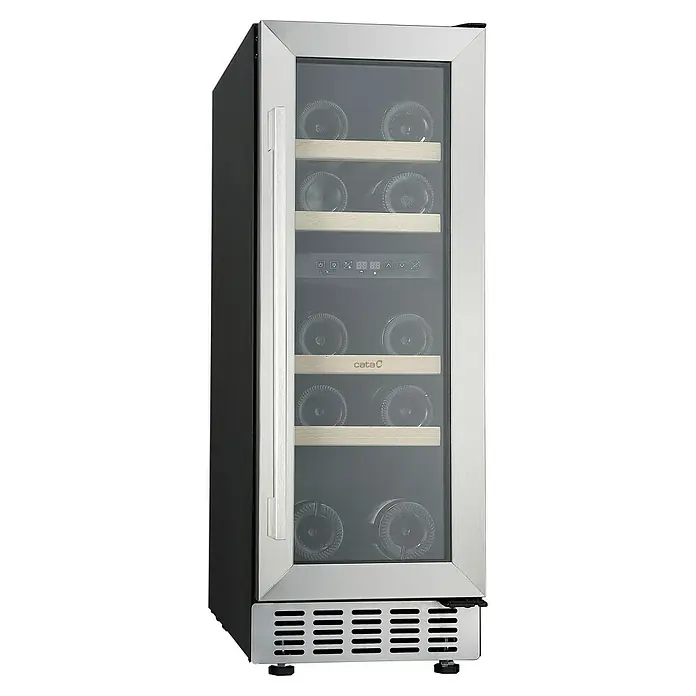 Cata Vinoteca de instalación integrada VI 30117 X - Apto para un número de botellas: 18 ud., L x An x Al: 56,7 x 29,5 x 82,7 cm, Negro/Inox - Vinoteca con puerta de cristal y estantes para almacenar botellas de vino.