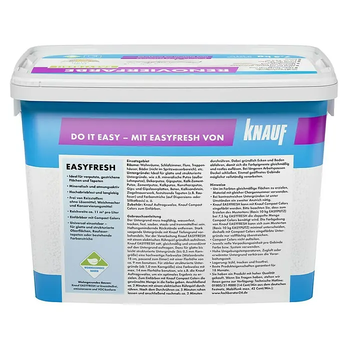Knauf Wandfarbe Easyfresh - Mineralfarbe, Spezialfarbe, Schneeweiß, Stumpfmatt, 7,5 kg - Eimer Knauf EasyFresh Innenfarbe. Ideal für Wände und Decken, atmungsaktiv und langlebig für ein schönes Zuhause.