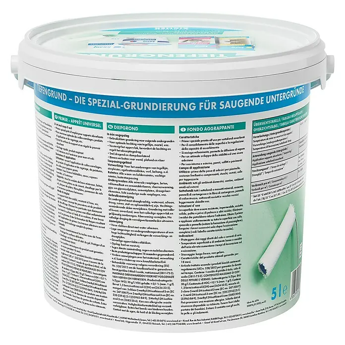 Knauf Tiefengrund - 5 l - Image of a 5-liter bucket of Tiefengrund, a special primer for absorbent substrates, by Knauf.