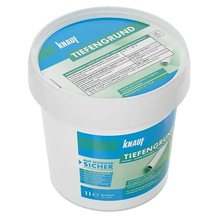 Knauf Tiefengrund - 1 l - Knauf Tiefengrund: Universelle Grundierung für saugfähige Untergründe, ideal für Fliesenkleber, Ausgleichs- und Spachtelmassen.