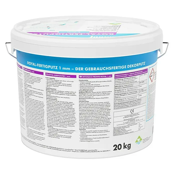 Knauf Dekoputz Royal-Fertigputz - Schneeweiß, Körnung: 1 mm, 20 kg, Konservierungsmittelfrei - Knauf Royal-Fertigputz 1 mm: Gebrauchsfertiger Dekorputz für eine stilvolle Wandgestaltung, einfach zu verarbeiten und langlebig.