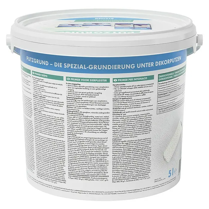 Knauf Putzgrund - 5 l, Weiß - Bild eines Eimers Knauf Putzgrund – die Spezial-Grundierung unter Dekorputzen für den Innen- und Außenbereich.