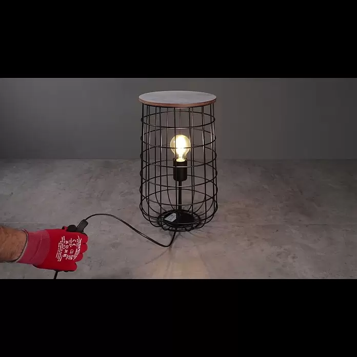 Deko-Tischleuchte - 60 W, E27 - Winnie Korbtischlampe mit Holzplatte