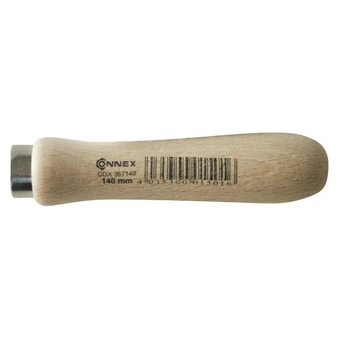 Connex Mango para lima - Largo: 140 mm, Madera - Primer plano de un mango de madera Connex, modelo COX 967140, con código de barras y 140 mm de longitud.