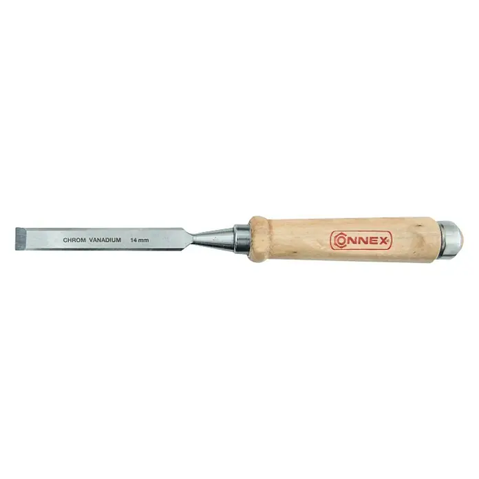 Connex Cincel - Anchura de hoja: 14 mm, Material empuñadura: Madera - Un formón de madera Connex con mango de madera, ideal para trabajos de carpintería precisos. La herramienta es de acero cromo vanadio y marcada con 14 mm.