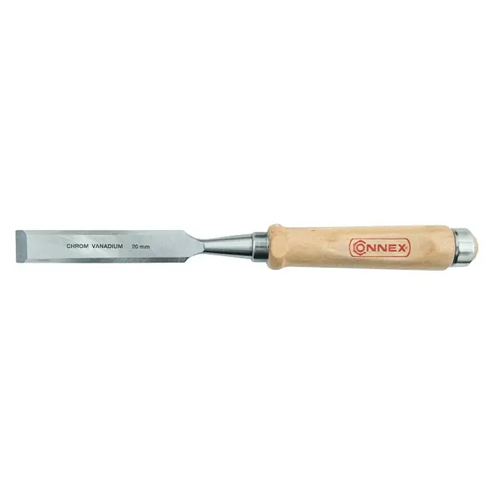 Connex Cincel - Anchura de hoja: 20 mm, Material empuñadura: Madera - La imagen muestra un cincel de madera Connex con mango de madera, una herramienta ideal para trabajos de carpintería de precisión.