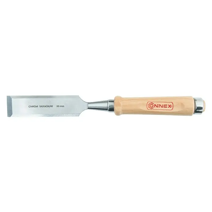 Connex Cincel - Anchura de hoja: 30 mm, Material empuñadura: Madera - Imagen de un cincel de cromo vanadio de 30 mm de ancho con mango de madera y la inscripción "CONNEX".