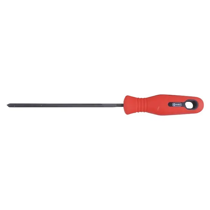 Connex Lima para sierras de cadena COX965 - Longitud hoja de lima: 113 mm - Primer plano de un destornillador con mango rojo y punta de metal, ideal para reparaciones y proyectos de bricolaje.