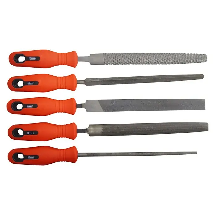 Connex Set de limas - 5 pzs. - Surtido de cinco limas metálicas diferentes con mangos naranjas para trabajos de precisión.