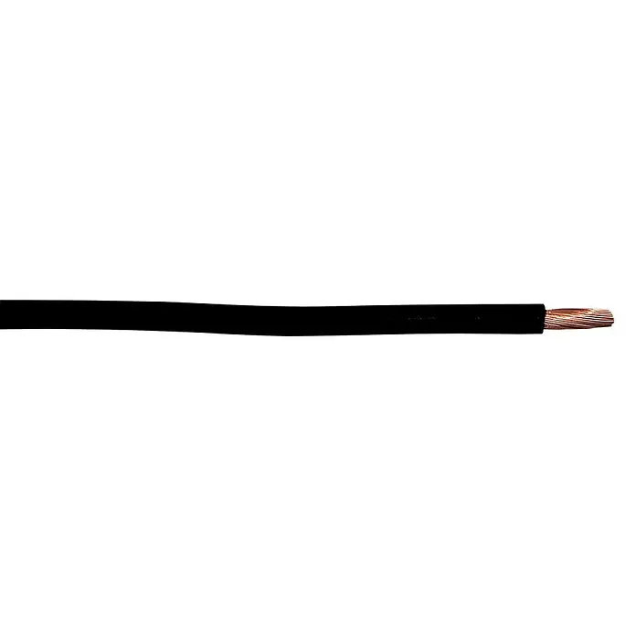 Aderleitung Meterware H07 V-K 1x6 mm² - Anzahl Adern: 1, Schwarz, 6 mm² - Nahaufnahme eines isolierten schwarzen Kupferdrahts, der seine interne Beschaffenheit zeigt.