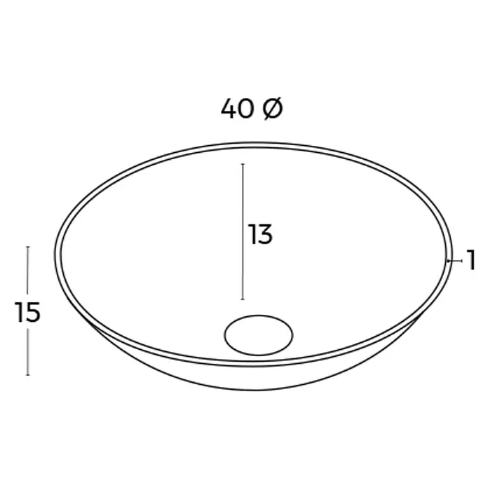 Lavabo de sobremesa Urano - 40 x 40 cm, Sin esmalte especial, Sin desbordamiento, Blanco - Boceto de un lavabo redondo, con dimensiones de 40 Ø, una altura de 15 y una profundidad de 13.