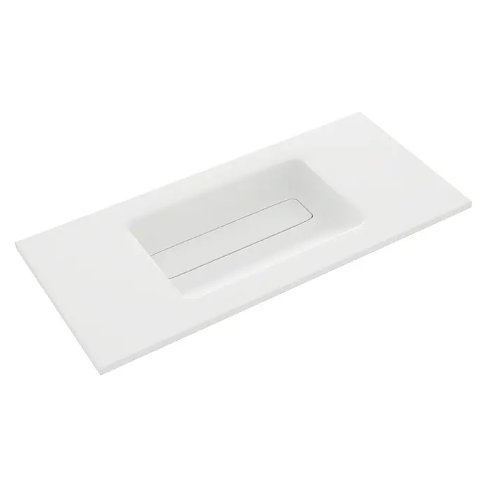 Lavabo Oporto - 80 x 46 cm, Acrílico, Blanco - Imagen de un moderno lavabo rectangular blanco con un diseño minimalista, perfecto para un baño elegante.