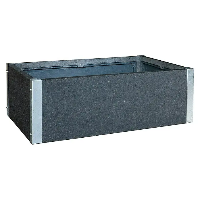 Hochbeet Loftico - 120 x 76 x 40 cm, Beton, Grau - Rechteckiger Pflanzkasten mit grauer Textur und Metallecken für einen modernen Look im Garten oder auf der Terrasse.