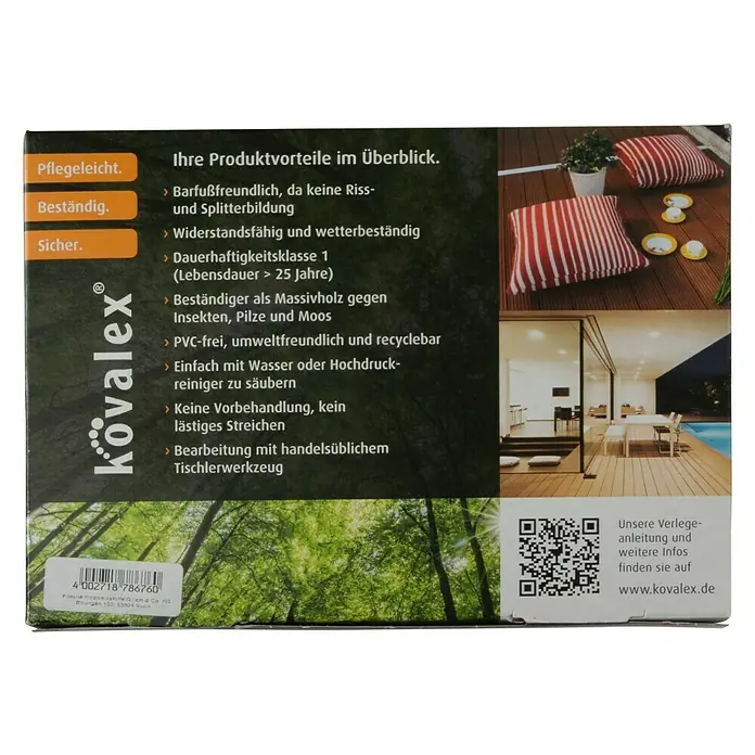 Kovalex Terrassendielenmuster Massiv - Strukturiert - Die Produktvorteile von Kovalex im Überblick: pflegeleicht, beständig, sicher und langlebig.