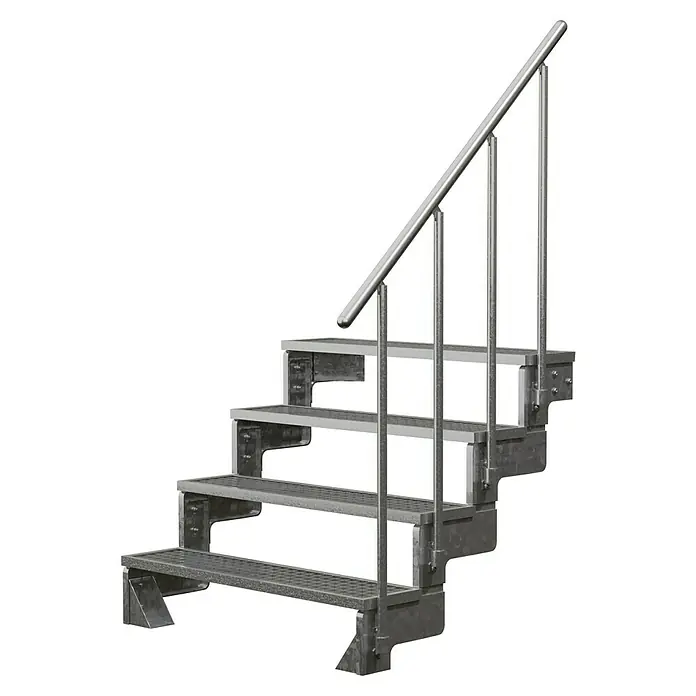 Dolle Außentreppe Gardentop - Gitterroststufen, Feuerverzinkte Geländerstäbe, Breite: 100 cm, Anzahl Stufen: 4 Stk., Geschosshöhe: 72 cm - 88 cm - Silberne Außentreppe mit Handlauf, die einen sicheren Aufstieg ermöglicht und langlebig ist. Ideal für den Außenbereich.