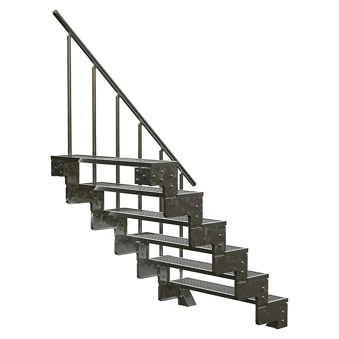 Dolle Außentreppe Gardentop - Gitterroststufen, Feuerverzinkte Geländerstäbe, Breite: 100 cm, Anzahl Stufen: 6 Stk., Geschosshöhe: 108 cm - 132 cm - Metalltreppe mit Handlauf. Robuste Treppe für den Außenbereich mit stabilem Geländer.