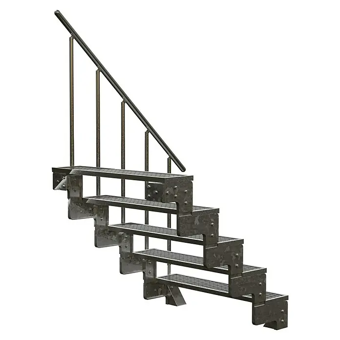 Dolle Außentreppe Gardentop - Gitterroststufen, Feuerverzinkte Geländerstäbe, Breite: 100 cm, Anzahl Stufen: 5 Stk., Geschosshöhe: 90 cm - 110 cm - Robuste Metalltreppe mit Handlauf, ideal für industrielle Umgebungen und Außenbereiche. Langlebig und sicher.