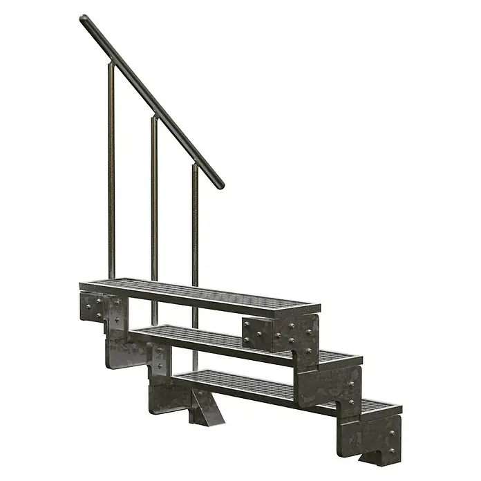 Dolle Außentreppe Gardentop - Gitterroststufen, Feuerverzinkte Geländerstäbe, Breite: 100 cm, Anzahl Stufen: 3 Stk., Geschosshöhe: 54 cm - 66 cm - Metalltreppe mit Geländer für den Außenbereich. Robuste Konstruktion für den sicheren Aufstieg.