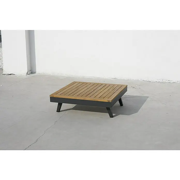 Acamp Loungemöbel-Set Naxos - 3 -tlg., Aluminium, Polyester, Grau/Braun - Quadratischer Couchtisch mit Holzlattenoberfläche und dunklem Metallgestell. Ideal für Terrasse oder Wohnzimmer.