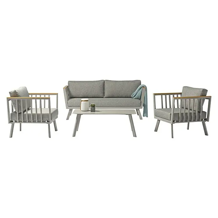 Acamp Loungemöbel-Set Gondola - 4 -tlg., Aluminium, Polywood, Taupe - Elegantes Loungeset mit grauem Sofa, zwei Sesseln und Tisch für stilvolle Entspannung im Freien. Zeitloses Design für Garten oder Terrasse.