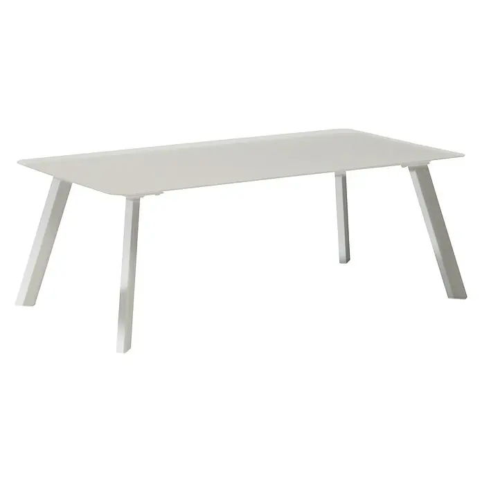 Acamp Loungemöbel-Set Gondola - 4 -tlg., Aluminium, Polywood, Taupe - Dieser Artikel zeigt einen minimalistischen weißen Esstisch mit schlichten Beinen, der sich ideal für moderne Essbereiche eignet.