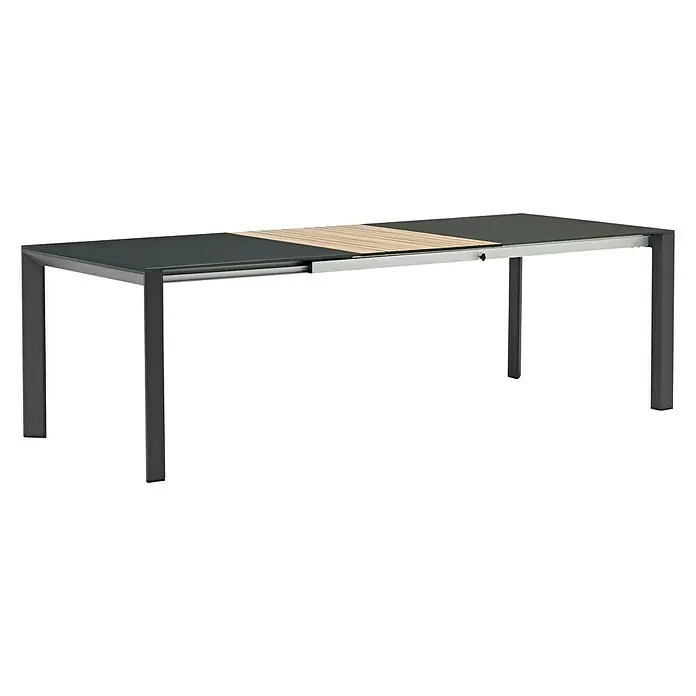Acamp Gartenmöbel-Set Manhattan - 7 -tlg., Aluminium, Textilene, Glas, Anthrazit - Ausziehbarer Gartentisch mit grauem Rahmen und Holzdetails. Praktisch und stilvoll für den Außenbereich.