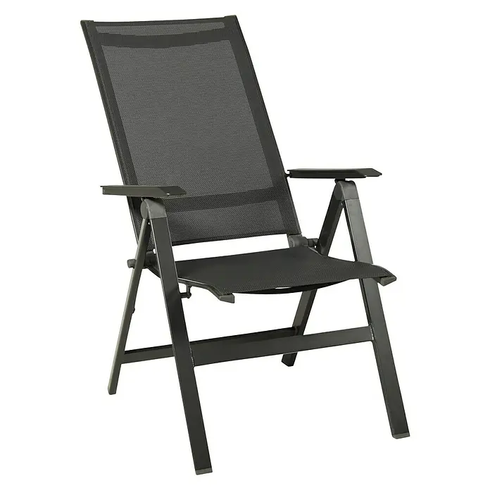 Acamp Klappstuhl Urban - Aluminium, Textil, Rückenlehne verstellbar, Anthrazit, B x T x H: 60 x 66 x 112 cm - Ein eleganter, klappbarer Gartenstuhl mit Armlehnen und atmungsaktivem Netzstoffbezug. Perfekt für entspannte Stunden im Freien.