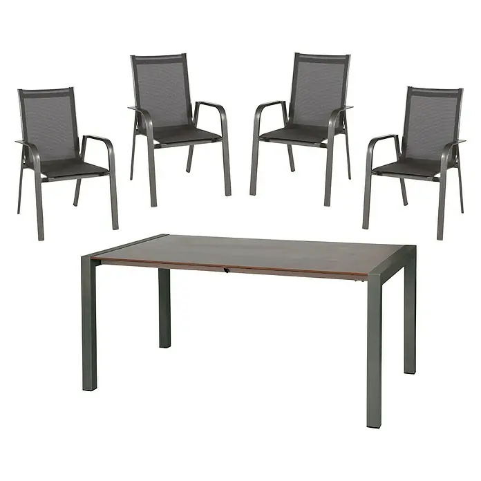 Acamp Gartenmöbel-Set Urban - 5 -tlg., Aluminium, HPL, Acatex, Grau - Gartenset mit Tisch und vier Stühlen. Das Set hat ein modernes Design und ist ideal für den Außenbereich geeignet.