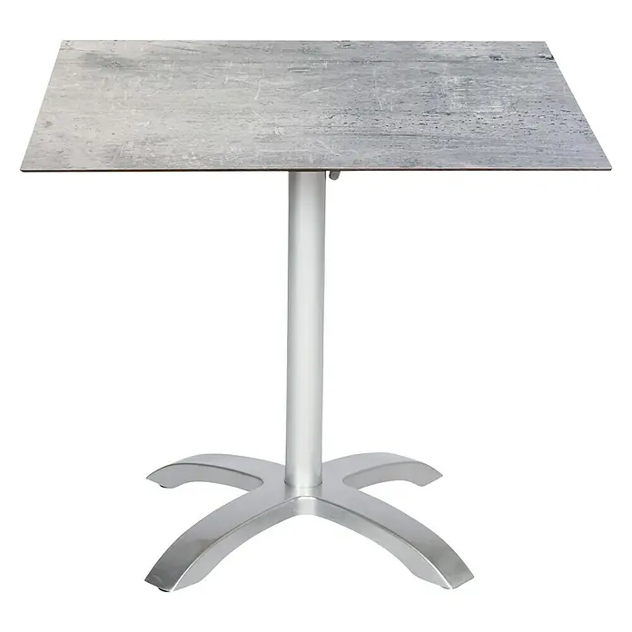 Acamp Gartentisch Acaplan - L x B x H: 80 x 80 x 72 cm, Aluminium, HPL, Quadratisch, Silber - Bild eines quadratischen Tisches mit einer Tischplatte in Betonoptik und einem silberfarbenen T-Fuß für den Innen- und Außenbereich.