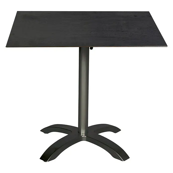 Acamp Gartentisch Acaplan - L x B x H: 80 x 80 x 75 cm, Aluminium, HPL, Quadratisch, Schwarz - Hier ist ein quadratischer Tisch mit einer dunklen Tischplatte und einem Metallfuß. Perfekt für Restaurants oder Cafés.