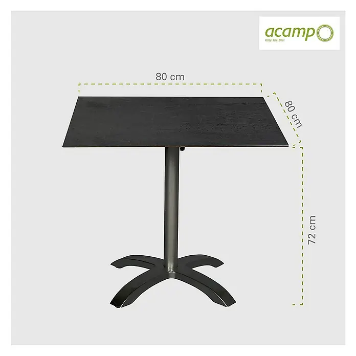 Acamp Gartentisch Acaplan - L x B x H: 80 x 80 x 75 cm, Aluminium, HPL, Quadratisch, Schwarz - Abgebildeter, quadratischer Acampo-Tisch mit den Maßen 80x80 cm und einer Höhe von 72 cm. Optimal für den Innen- und Außenbereich.