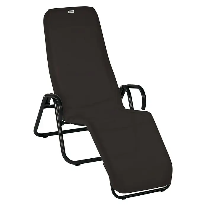 Acamp Gartenliege Calypso - Stahl, Schwarz - Ein Liegestuhl mit schwarzem Gestell und braunem Bezug. Ideal zum Entspannen im Garten oder auf der Terrasse, sehr bequem und stilvoll.