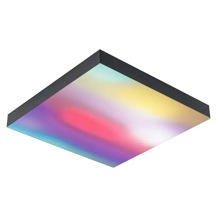 Paulmann LED-Panel Velora Rainbow - 16 W, L x B x H: 29,5 x 29,5 x 6,4 cm, Schwarz, RGBW - Moderne LED-Deckenleuchte mit farbverlaufender Oberfläche und schwarzem Rahmen, ideal für stilvolle Innenräume.