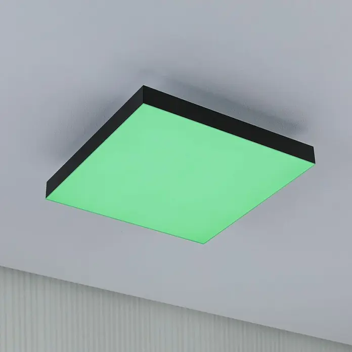 Paulmann LED-Panel Velora Rainbow - 16 W, L x B x H: 29,5 x 29,5 x 6,4 cm, Schwarz, RGBW - Schwarze LED-Deckenleuchte mit grüner Beleuchtung für moderne Innenräume und stimmungsvolles Licht.