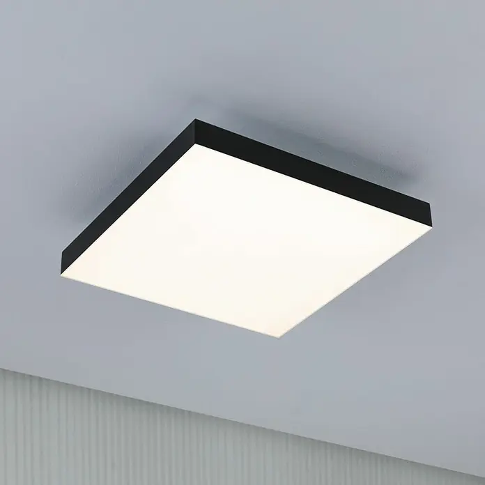 Paulmann LED-Panel Velora Rainbow - 16 W, L x B x H: 29,5 x 29,5 x 6,4 cm, Schwarz, RGBW - Quadratische LED-Deckenleuchte mit schwarzem Rahmen, die ein helles, gleichmäßiges Licht in den Raum wirft.