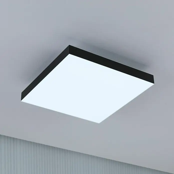 Paulmann LED-Panel Velora Rainbow - 16 W, L x B x H: 29,5 x 29,5 x 6,4 cm, Schwarz, RGBW - Moderne quadratische LED-Deckenleuchte mit schwarzem Rahmen, die helles, effizientes Licht spendet und eine elegante Ergänzung für jeden Raum darstellt.