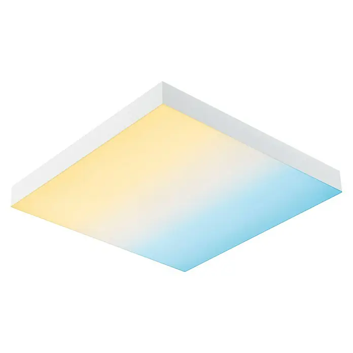 Paulmann LED-Panel Velora Rainbow - 16 W, L x B x H: 29,5 x 29,5 x 6,4 cm, Weiß, RGBW - Quadratische LED-Deckenleuchte mit weißem Rahmen, die gelbes und blaues Licht kombiniert und eine moderne Atmosphäre schafft.