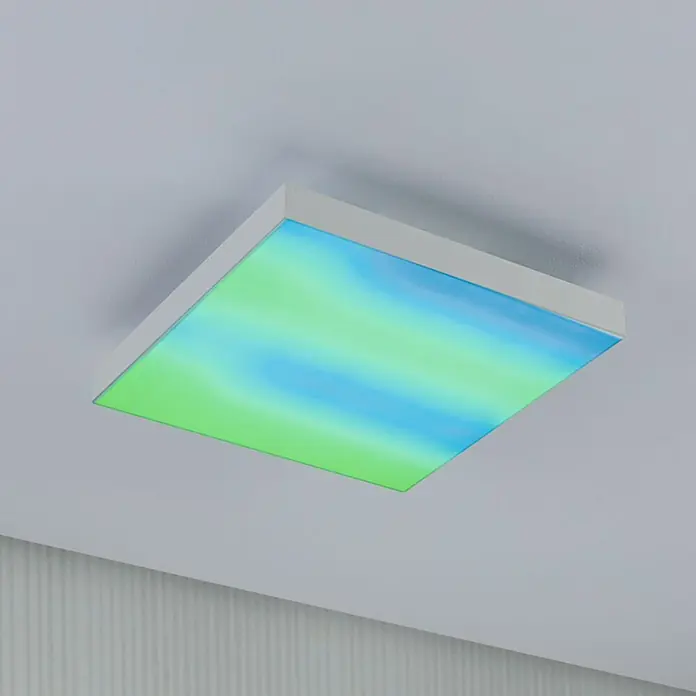 Paulmann LED-Panel Velora Rainbow - 16 W, L x B x H: 29,5 x 29,5 x 6,4 cm, Weiß, RGBW - Deckenleuchte in Weiß mit blau-grünem Muster für eine moderne Beleuchtung im Raum. Perfekt für stilvolle Akzente und angenehmes Licht.