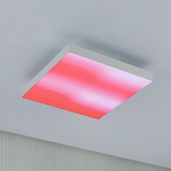 Paulmann LED-Panel Velora Rainbow - 16 W, L x B x H: 29,5 x 29,5 x 6,4 cm, Weiß, RGBW - Moderne LED-Deckenleuchte mit Farbverlauf in Rot- und Rosatönen. Das minimalistische Design passt sich nahtlos jeder Inneneinrichtung an und bietet warmes Licht.