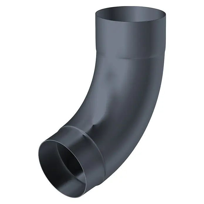Sarei Piccolo Ablauf-Set - Nennweite: 80 mm, Aluminium, Anthrazit, Rund - Abbildung eines grauen, gebogenen Rohrbogens. Das graue Rohr ist ein typisches Formstück zur Richtungsänderung in Rohrleitungssystemen.