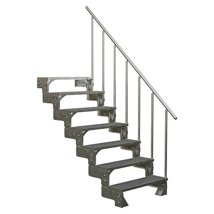 Dolle Außentreppe Gardentop - Gitterroststufen, Feuerverzinkte Geländerstäbe, Breite: 80 cm, Anzahl Stufen: 7 Stk., Geschosshöhe: 126 cm - 154 cm - Metalltreppe mit Handlauf. Robuste Außentreppe für den Garten oder die Terrasse.