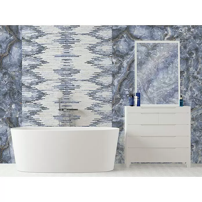 Feinsteinzeugfliese Marmor Ocean - 60 x 120 cm, Blau/Anthrazit, Glänzend - Stimmungsaufnahme