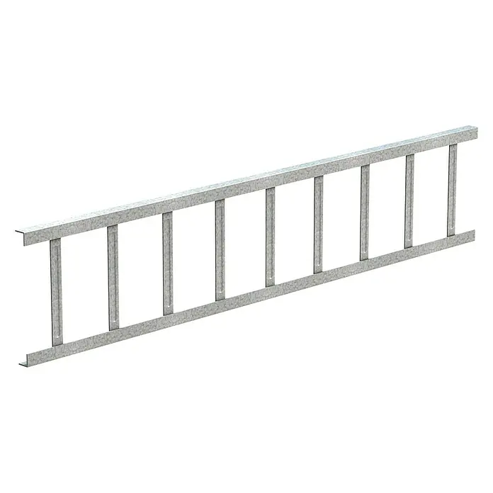 Sarei Schneefanggitter - L x B: 150 x 20 cm, Stahl, Verzinkt - Leiterrahmen aus Metall mit Sprossen vor schwarzem Hintergrund, ideal für Bau- und Montagearbeiten.