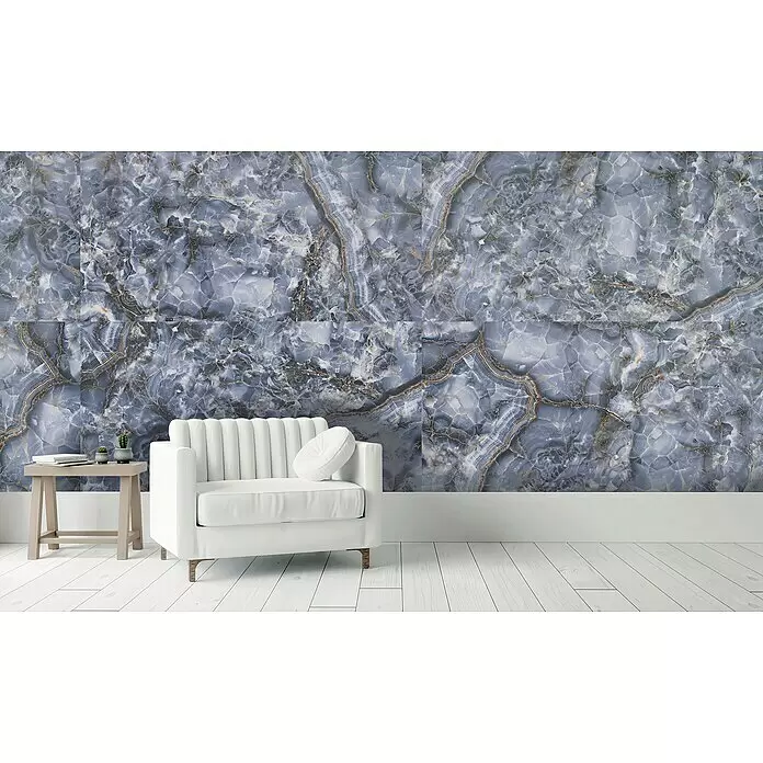Feinsteinzeugfliese Marmor Ocean - 60 x 120 cm, Blau/Anthrazit, Glänzend - Stimmungsaufnahme