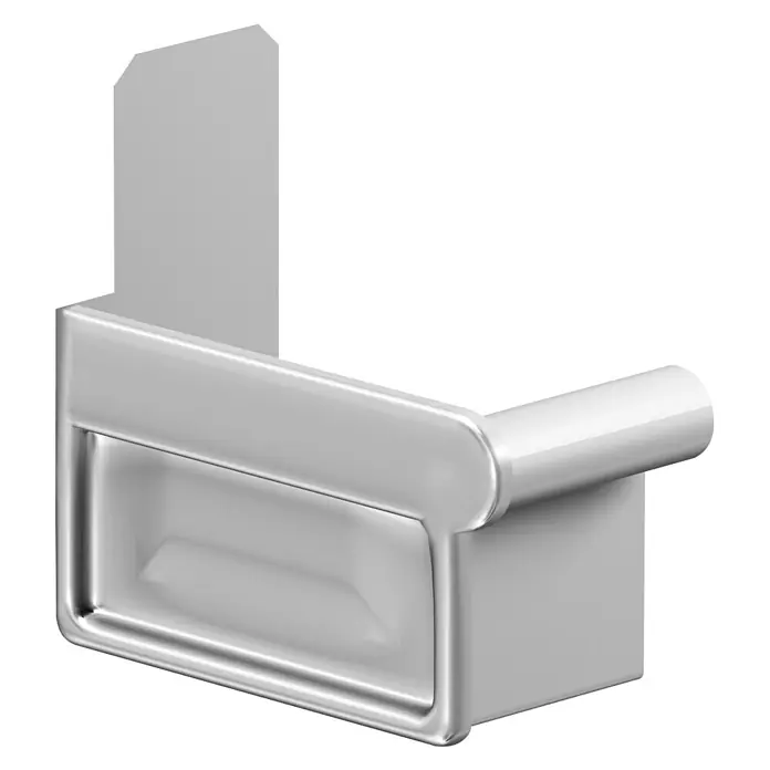 Sarei Rinnenendstück - Nennweite: 70 mm, Links, Aluminium - Nahaufnahme eines modernen, silbernen Papierhandtuchhalters mit minimalistischem Design für Badezimmer oder Küche.