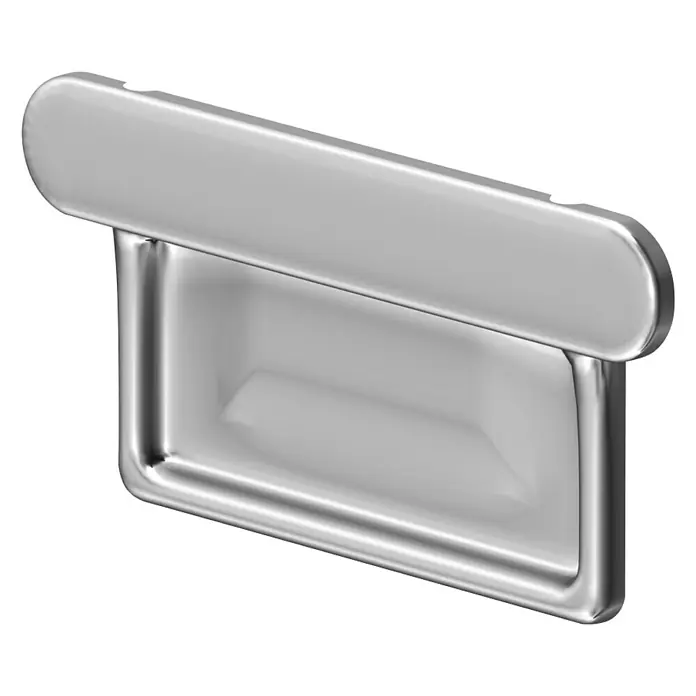 Sarei Rinnenendstück - Nennweite: 70 mm, Aluminium, Silber, Links & Rechts, Eckig - Nahaufnahme eines silbernen Schubladengriffs mit glatter Oberfläche, der Funktionalität und modernes Design vereint.